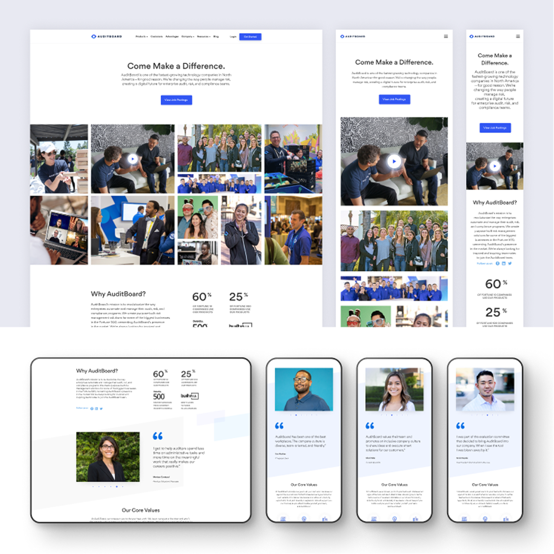 AuditBoard responsive website layouts across desktop and mobile.